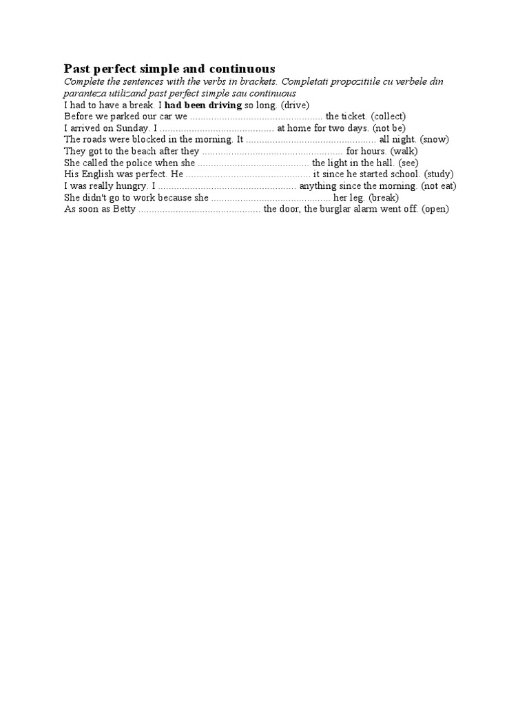 Past Perfect Simple & Continuous Exercises | PDF | Language Arts ...