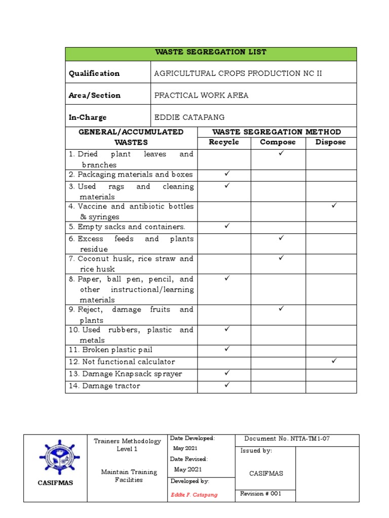 Agricultural Waste Segregation Guide | PDF