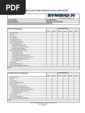311036009 109 Substation Pre Energization Checklist Energization1