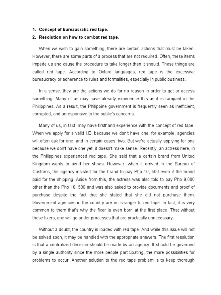 Concept of Bureaucratic Red Tape. 2. Resolution On How To Combat Red