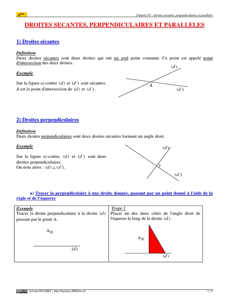 Exercices Droites Parallèles Et Perpendiculaires 6ème à Imprimer Droites Secantes, Perpendiculaires Et Paralleles | PDF | Perpendicularité |  Géométrie euclidienne