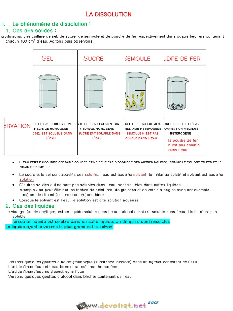 Phénomène de dissolution dans l'eau | PDF | Solvant | Homogénéité et ...