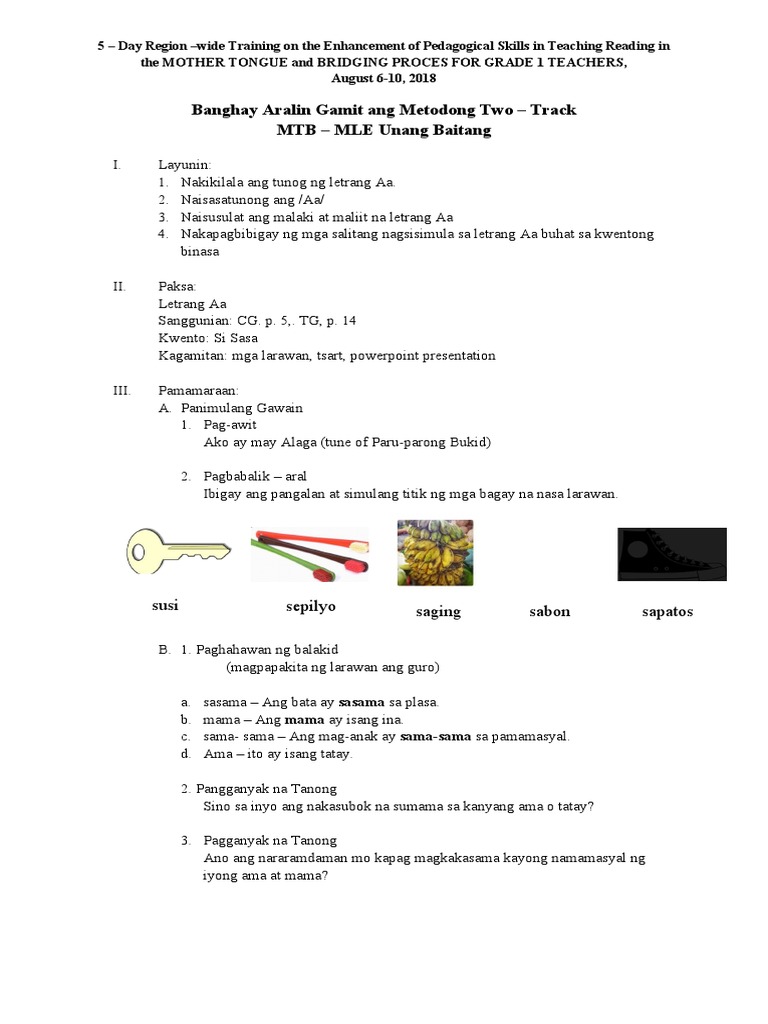 Banghay Aralin Gamit Ang Metodong Two - Track MTB - MLE Unang Baitang | PDF