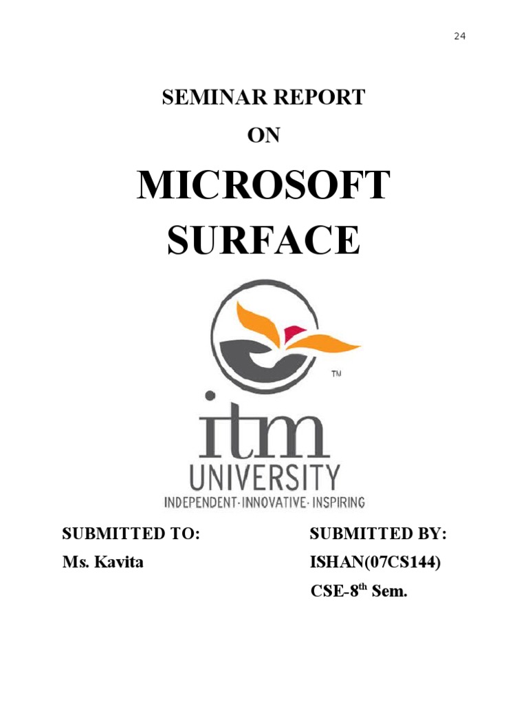 Microsoft Surface: Seminar Report ON | PDF | At&T Mobility | Touchscreen