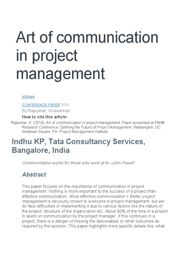 Importance Of Communication In Project Management Pdf
