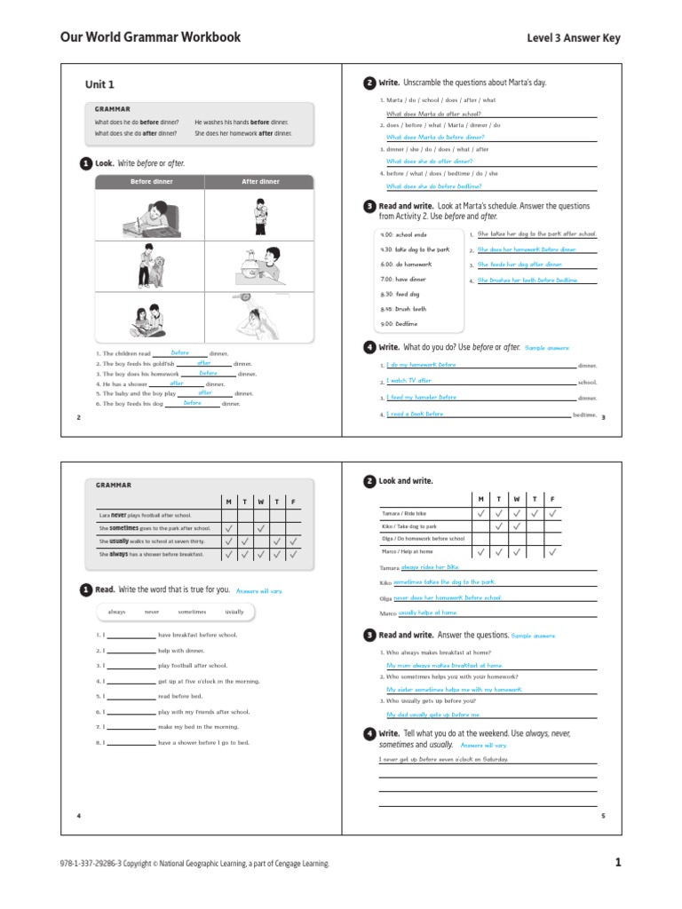 Our World Grammar Workbook: Unit 1 | PDF