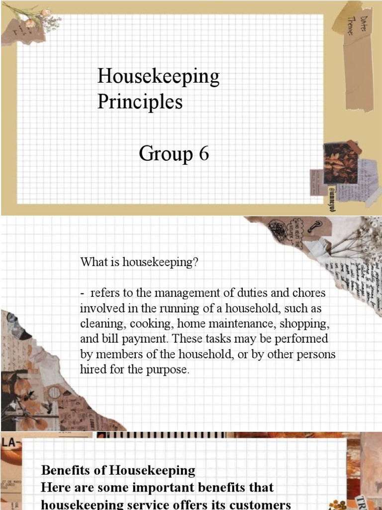 Three Housekeping Principles PDF Housekeeping Hygiene