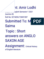 Amir Lodhi Short Answers On Anglo Saxon Age