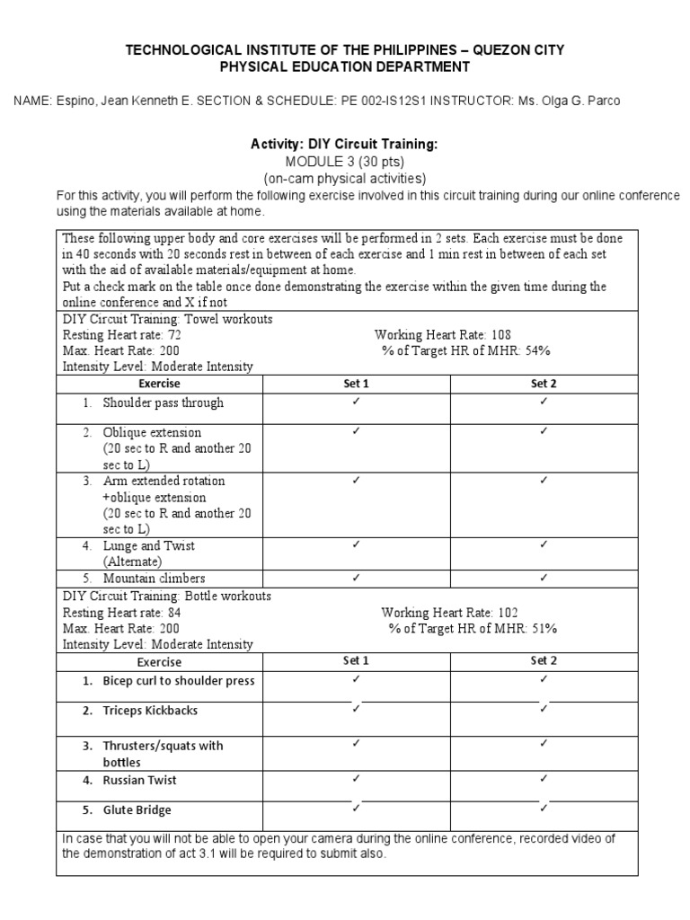 DIY Circuit Training Exercises | PDF | Heart Rate | Physical Fitness