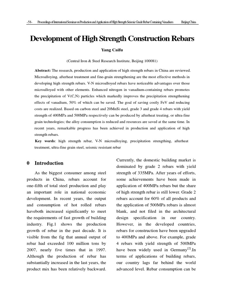 High Strength Rebars: Development in China | PDF | Steel | Strength Of ...