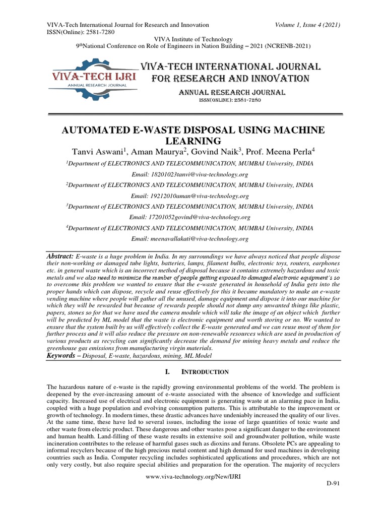 Automated E-Waste Disposal System | PDF | Electronic Waste | Recycling