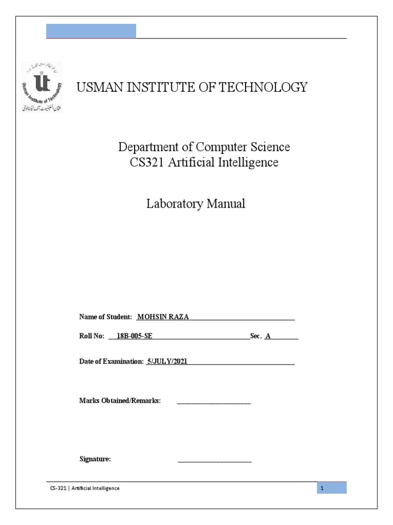 Usman Institute of Technology: CS-321 - Artificial Intelligence 1 | PDF ...