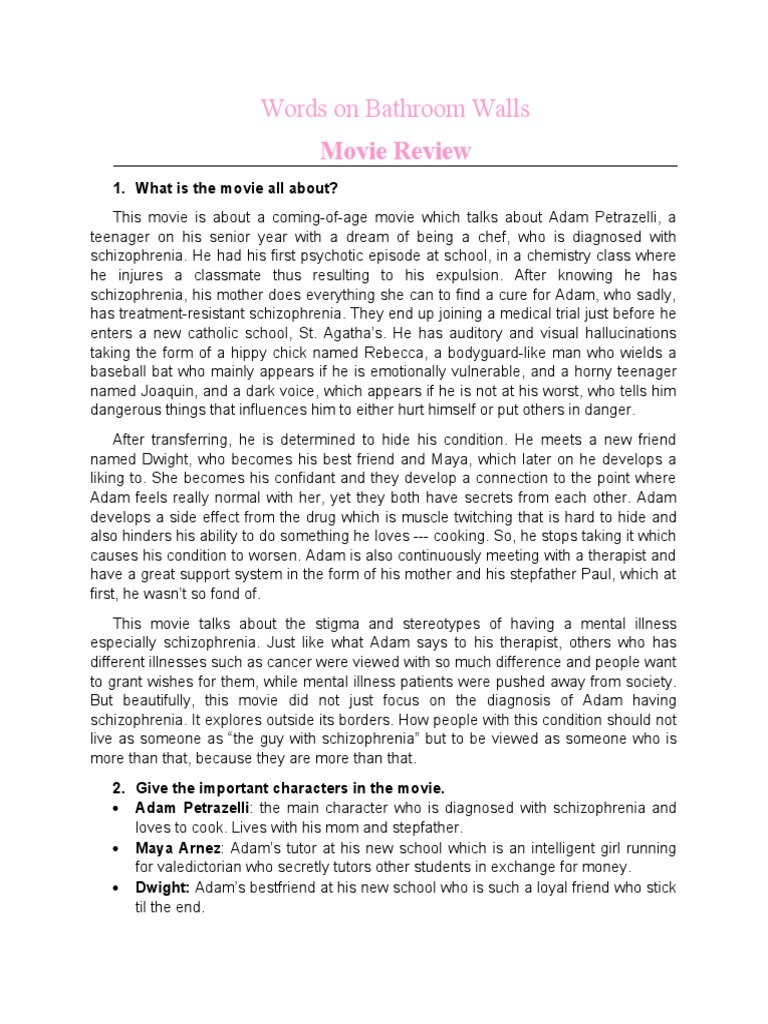 Words On Bathroom Walls Review | PDF | Hallucination | Schizophrenia