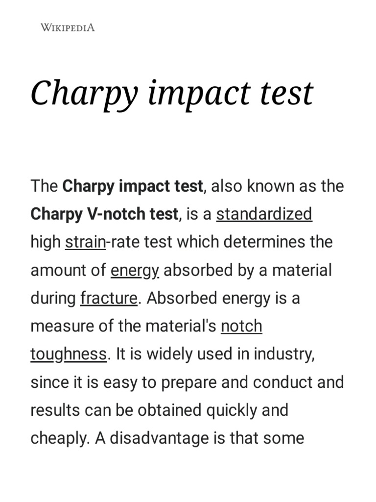 Charpy Impact Test - Wikipedia | PDF | Weathering | Physical Sciences