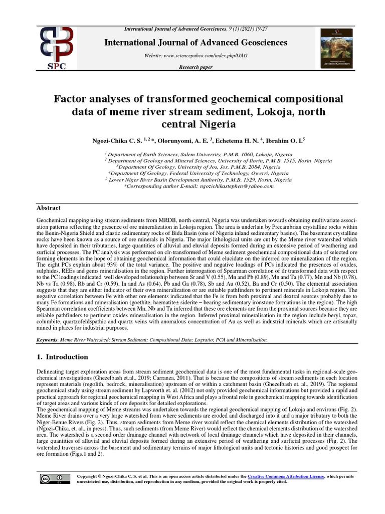 Factor Analyses of Transformed Geochemical Compositional Data of Meme ...