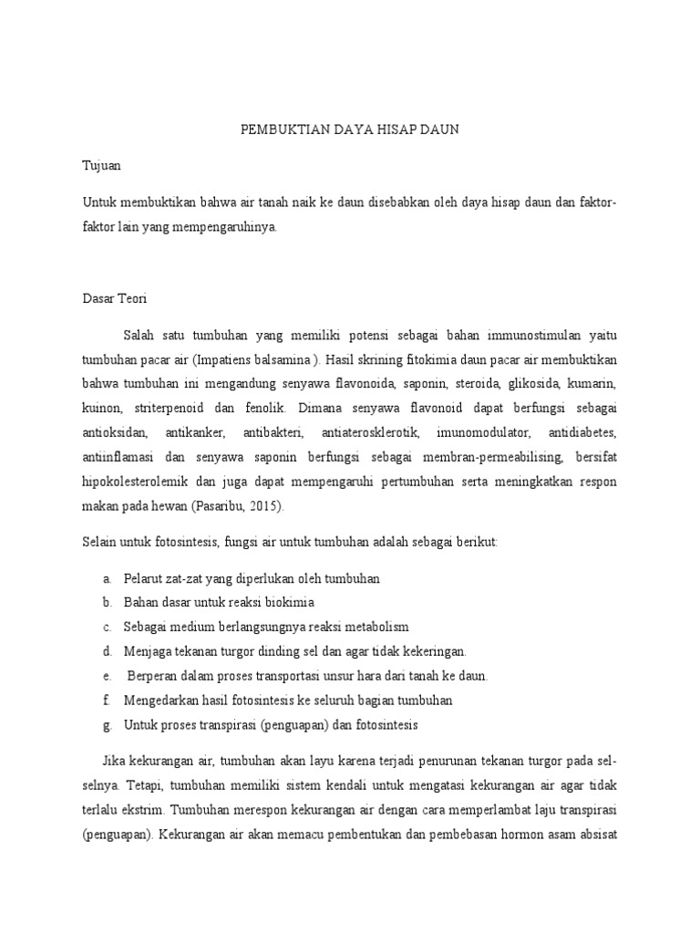Pembuktian Daya Hisap Daun | PDF