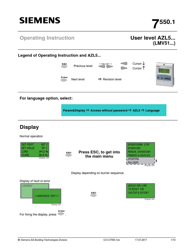 Operating Instruction: User Level AZL5.. | Download Free PDF | Menu ...