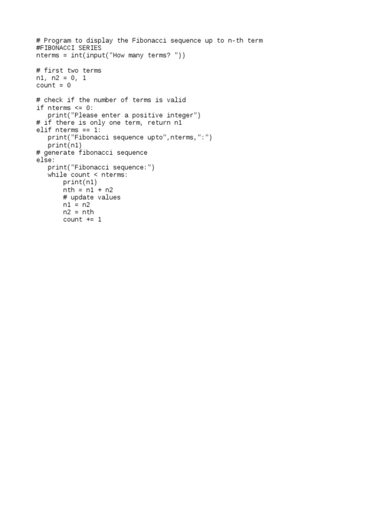 Fibonacci Sequence Generator Program | PDF