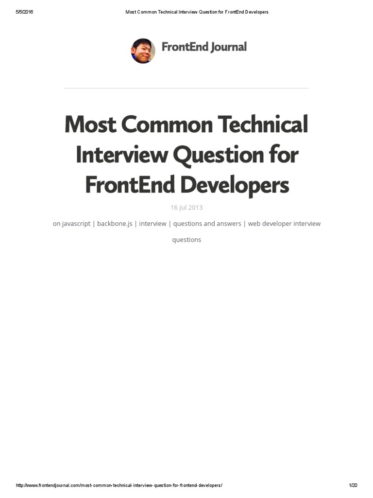Most Common Technical Interview Question For FrontEnd Developers | PDF ...