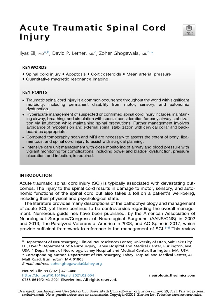 Acute Traumatic Spinal Cord Injury | PDF | Spinal Cord Injury | Blood ...