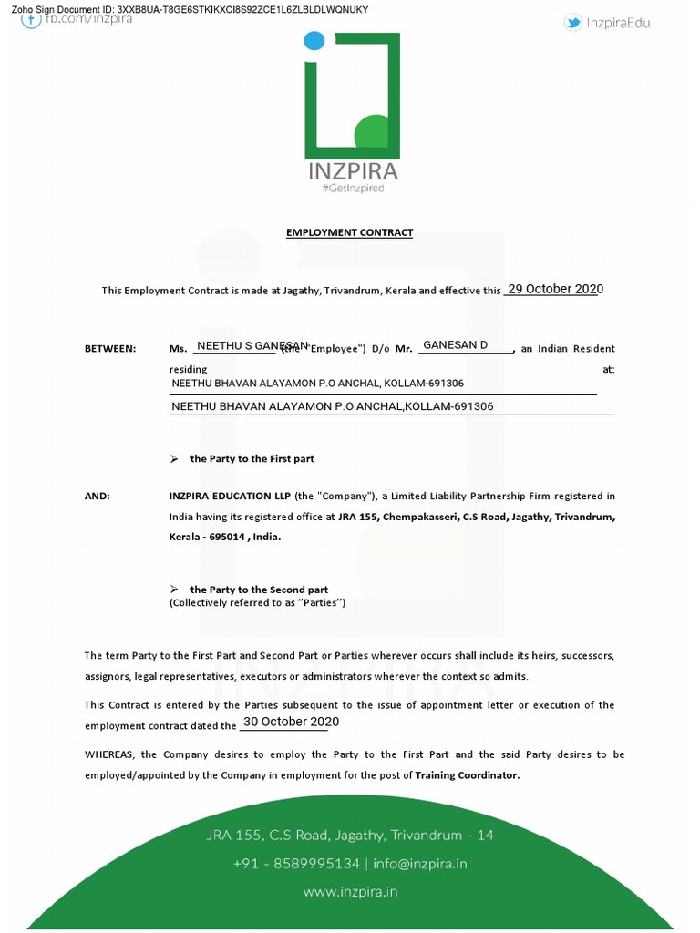1 Employment Contract | PDF | Common Law | Private Law