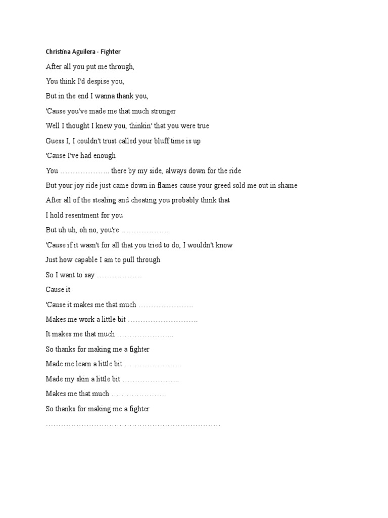 Christina Aguilera Fighter Lyrics