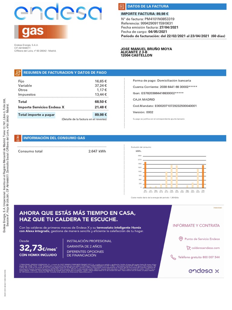 Factura de Gas y Servicios Endesa | PDF | Naturaleza | Poder (Física)