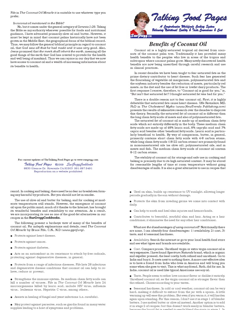 Coconut Oil Benefits PDF Saturated Fat Diet & Nutrition