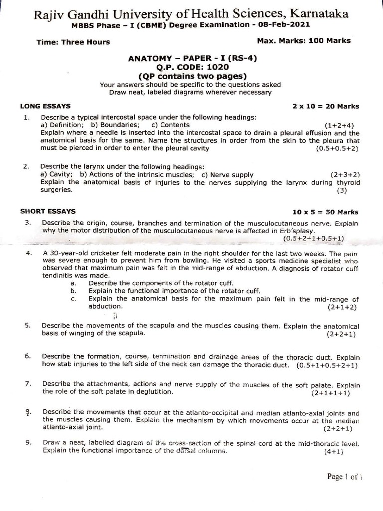 1st Year Mbbs Question Papers Rguhs 2021 Pdf Bleeding Biochemistry