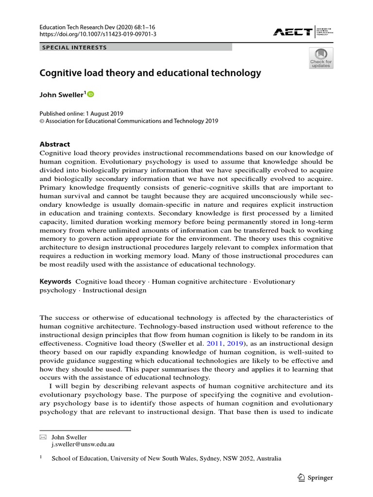 Cognitive Load Theory and Educational Technology: John Sweller | PDF ...