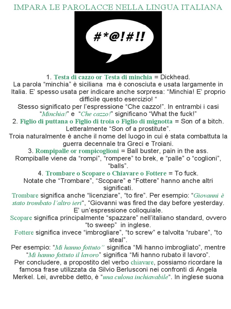 Impara Le Parolacce Nella Lingua Italiana | PDF