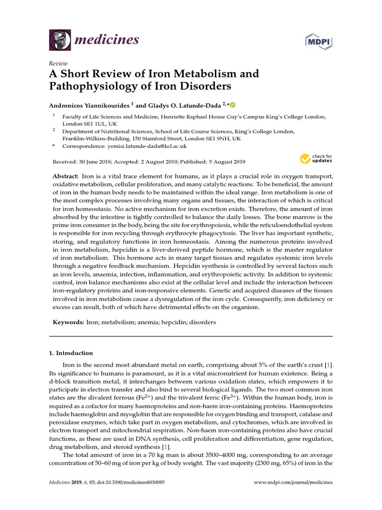 Medicines: A Short Review of Iron Metabolism and Pathophysiology of ...