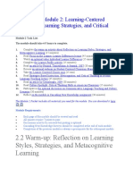 2.2 Warm-Up: Reflection On Learning Styles, Strategies, and Metacognitive Learning