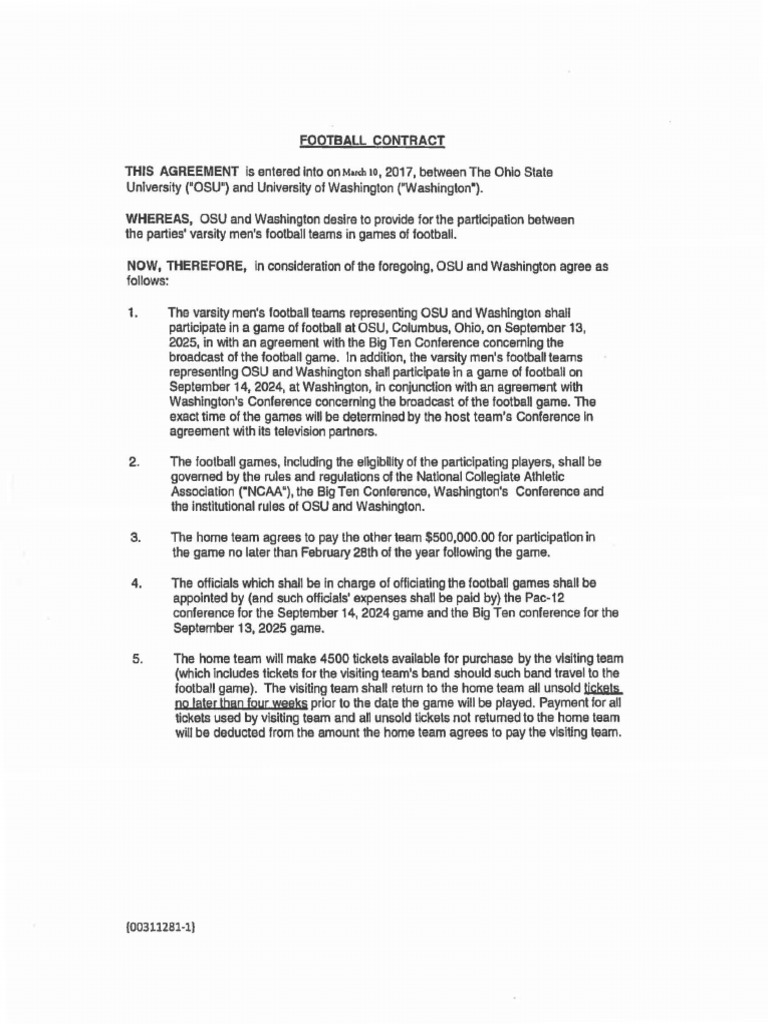 Washington Game Contract (2024, 2025) PDF Liquidated Damages