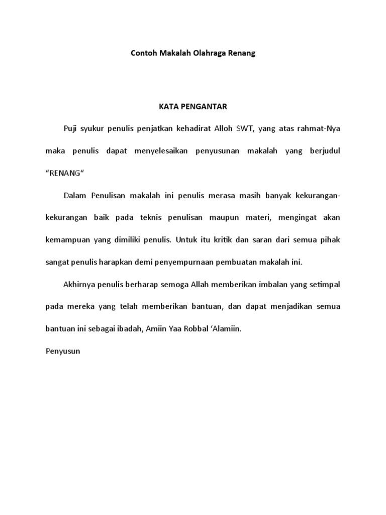 contoh makalah renang yang menarik dan lengkap untuk mahasiswa