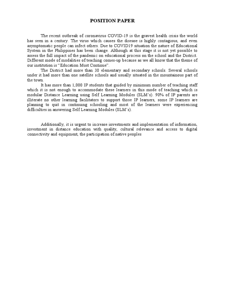 Position Paper Sample | PDF