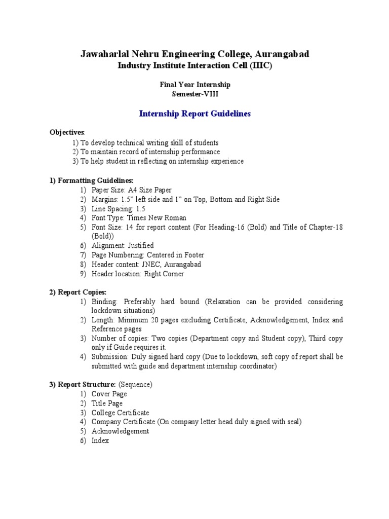 Internship Report Guidelines for JNEC | PDF | Engineering | Electrical ...