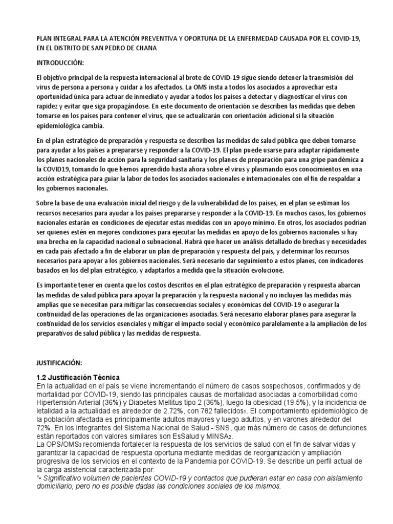 Plan de Prevención y Control Oportuno Del Covid 19 en El Distrito de ...