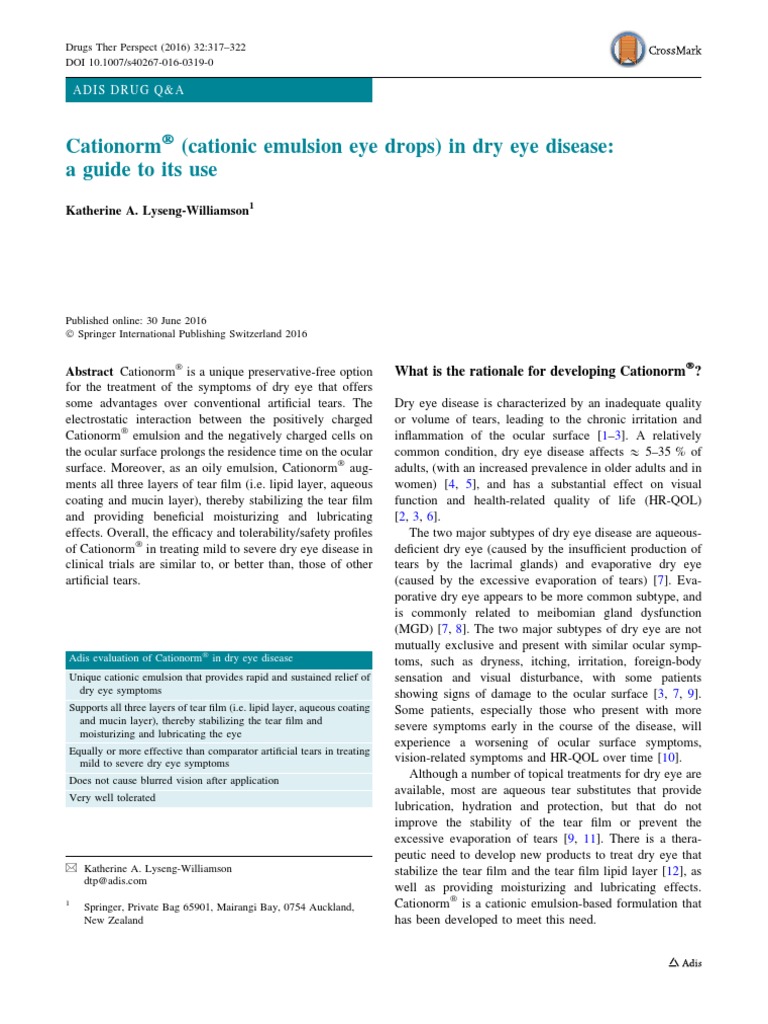 Cationorm (Cationic Emulsion Eye Drops) in Dry Eye Disease A Guide To Its Use PDF Human Eye
