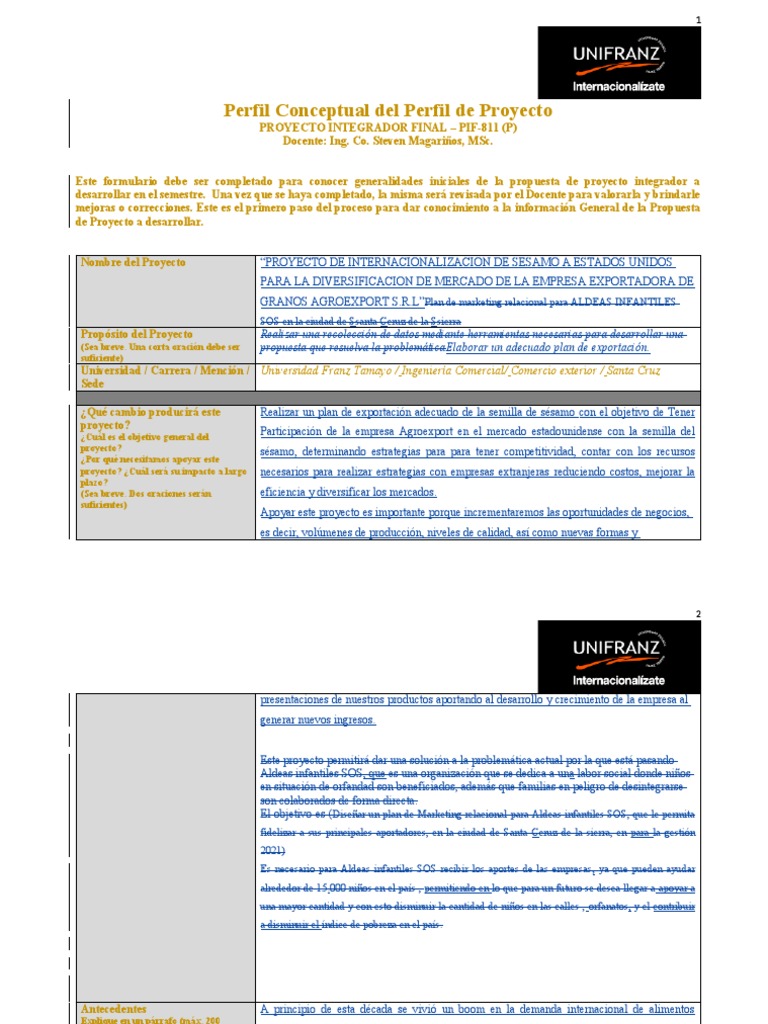 Perfil Conceptual Del Perfil de Proyecto - Lucero Ishida Freire | PDF ...