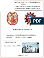 Resolución de ejercicios de Resistencia de Materiales UNSAAC