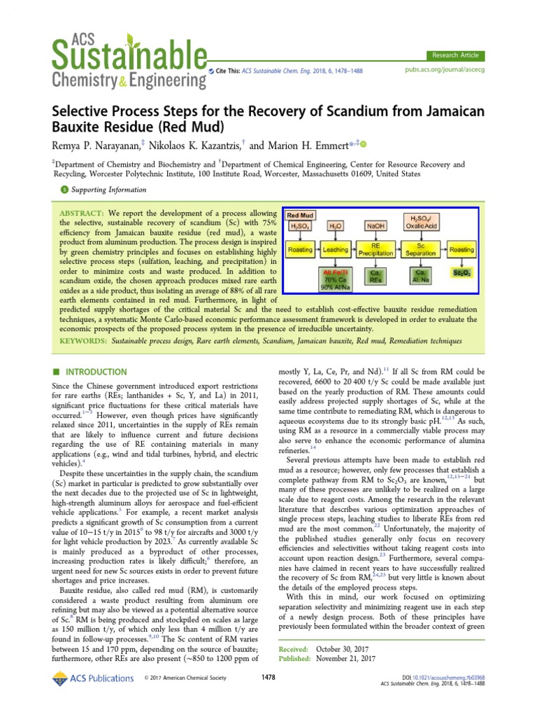 Selective Process Steps For The Recovery of Scandium From Jamaican