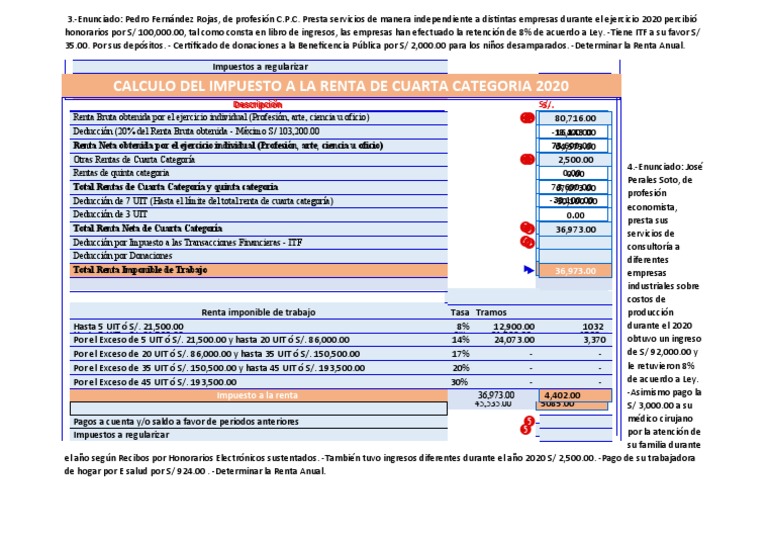 Cálculo de Renta Cuarta Categoría 2020 | PDF | Impuesto sobre la renta ...