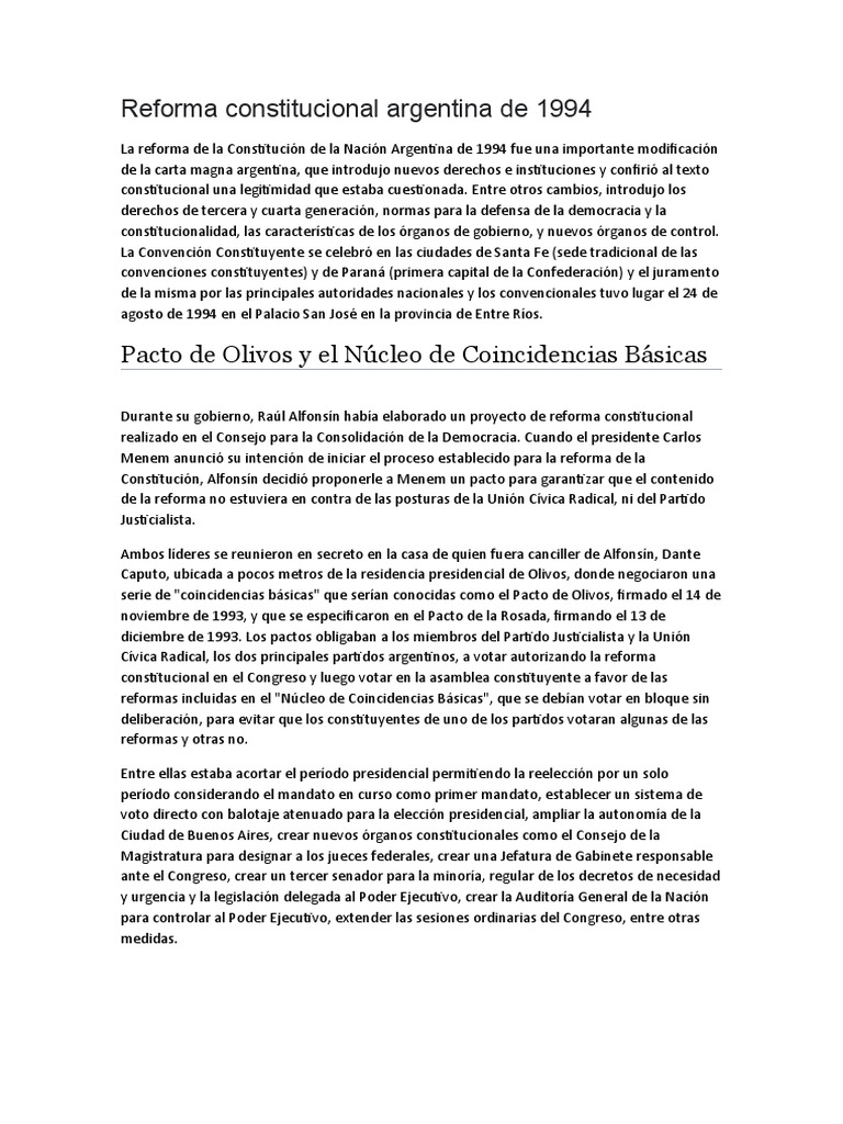 Reforma Constitucional Argentina de 1994 PDF Ley Pública Argentina