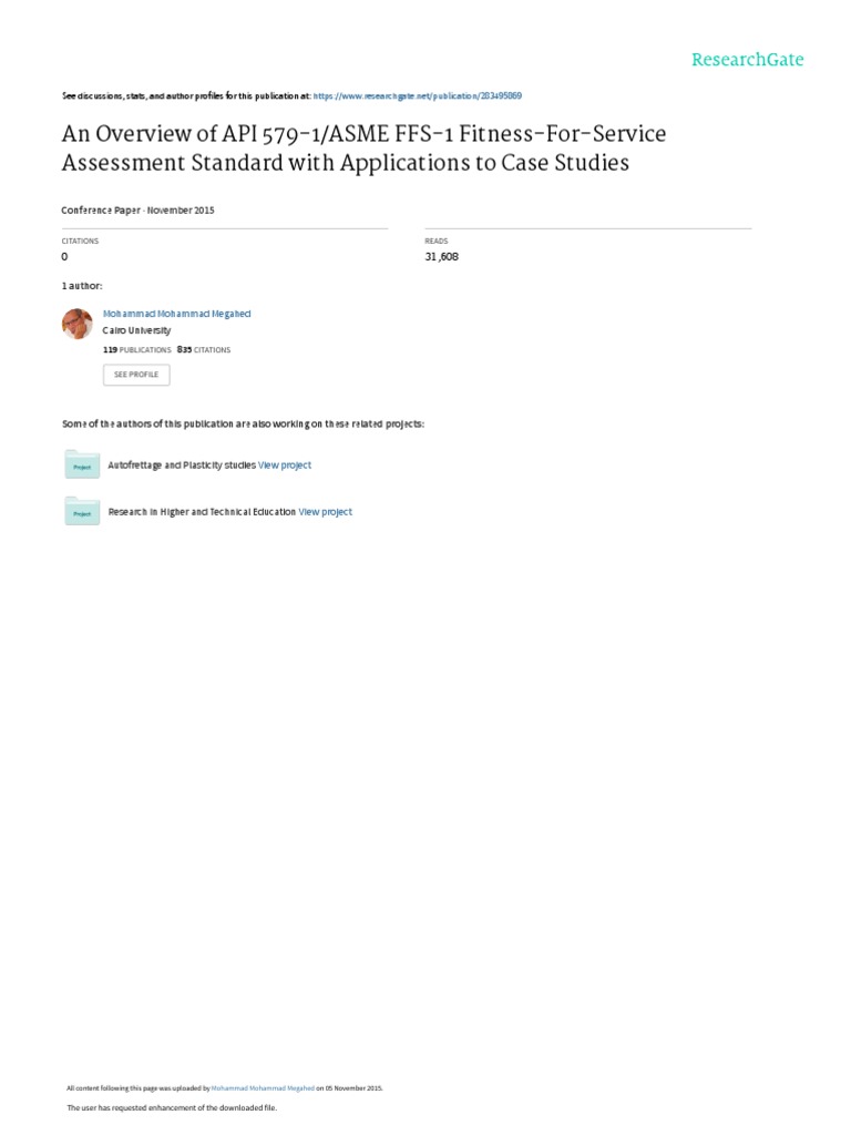 An Overview of API 579-1/ASME FFS-1 Fitness-For-Service Assessment ...