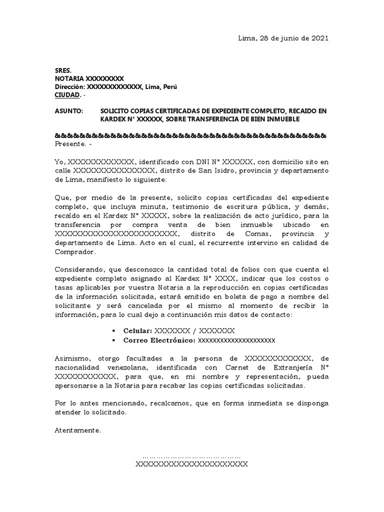 Solicitud de Copias Certificadas A Notaria | PDF