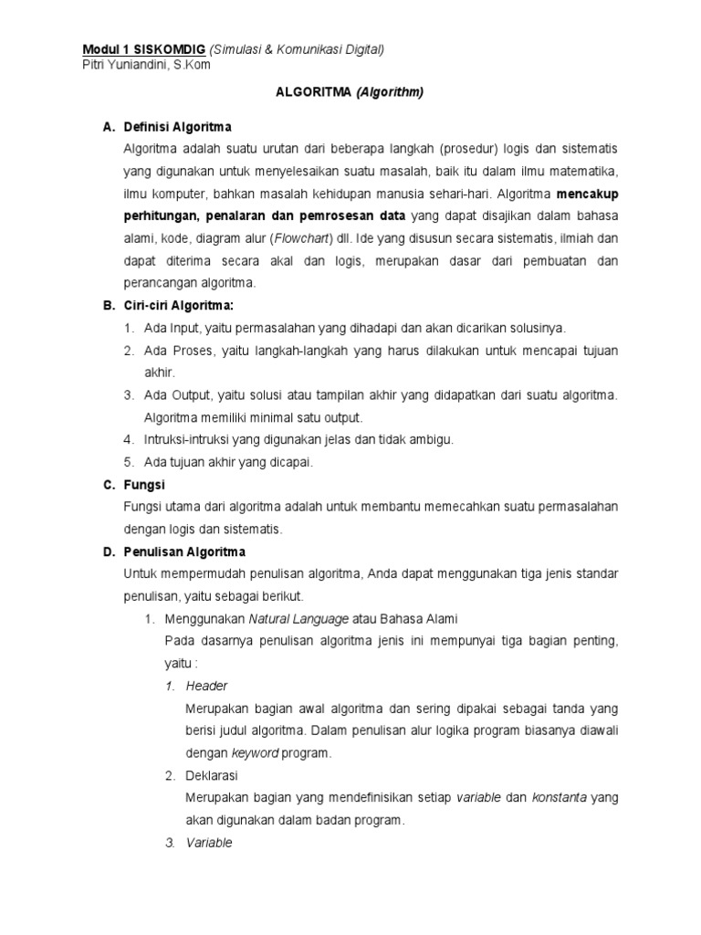 Panduan Penulisan Algoritma Dasar | PDF | Metode & Bahan Ajar ...