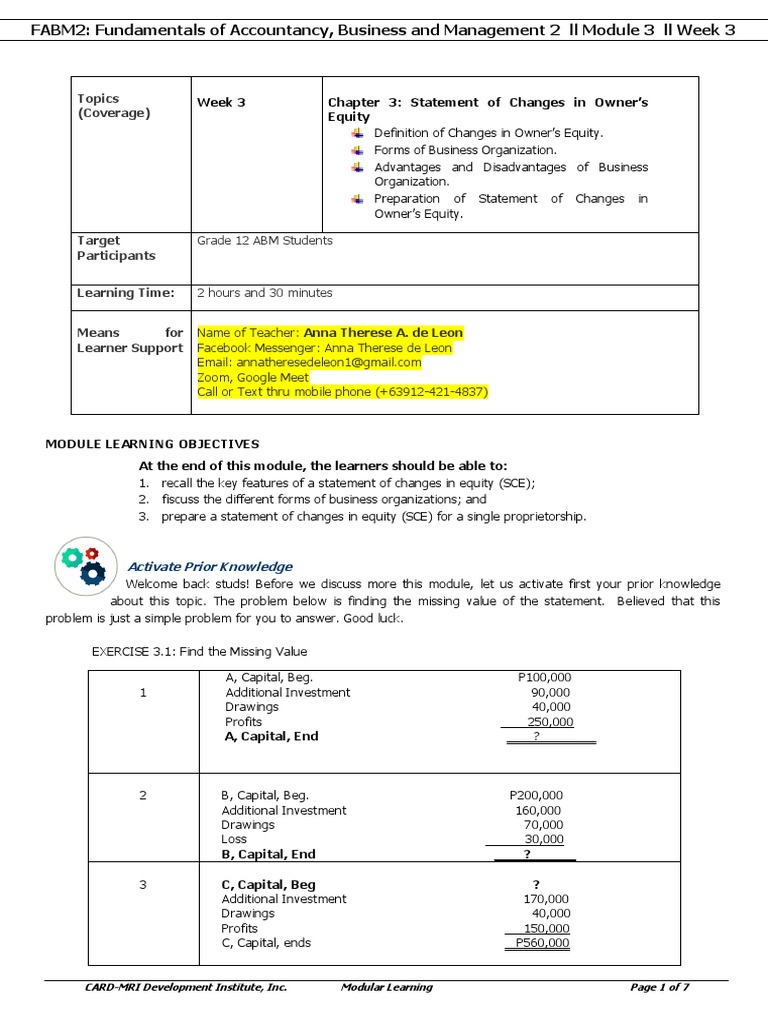 Statement of Changes in Equity Guide | PDF | Partnership | Sole ...