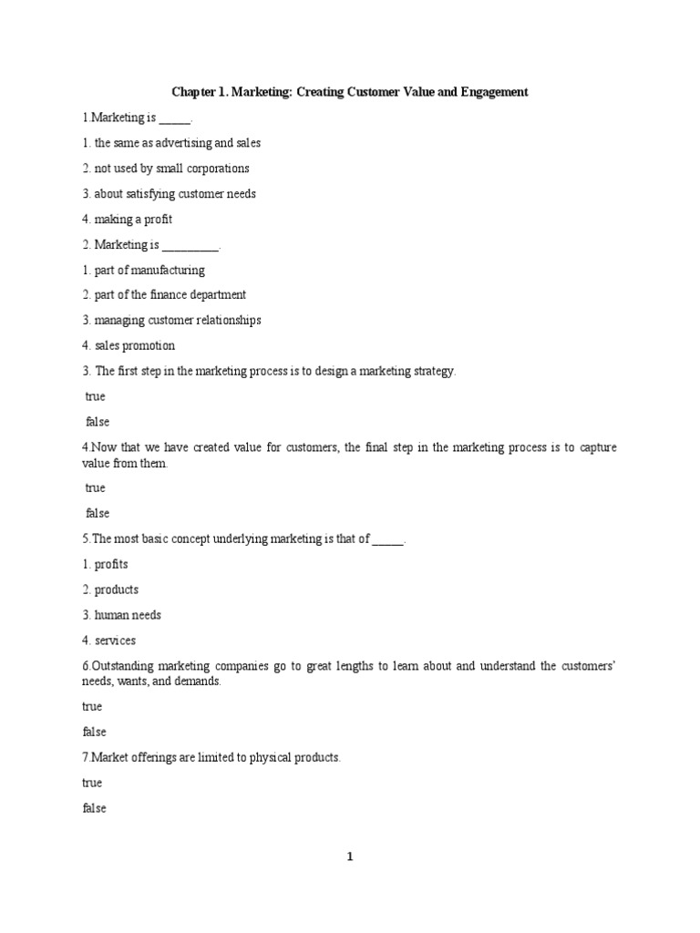 Chapter 1 marketing creating customer value and engagement pdf