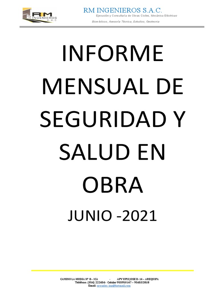 Informe Mensual de Seguridad y Salud en Obra | PDF | Seguridad y salud ...